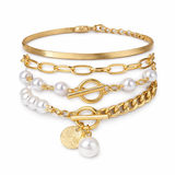 Ensemble de bracelets chic en or 4 pièces – Serpent, perles et maillons