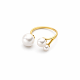 Bague ajustable en perles d'eau douce triple